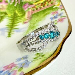 Epiphany Diamonique & Simulated Apatite Sterling Silver Ring (9.75)